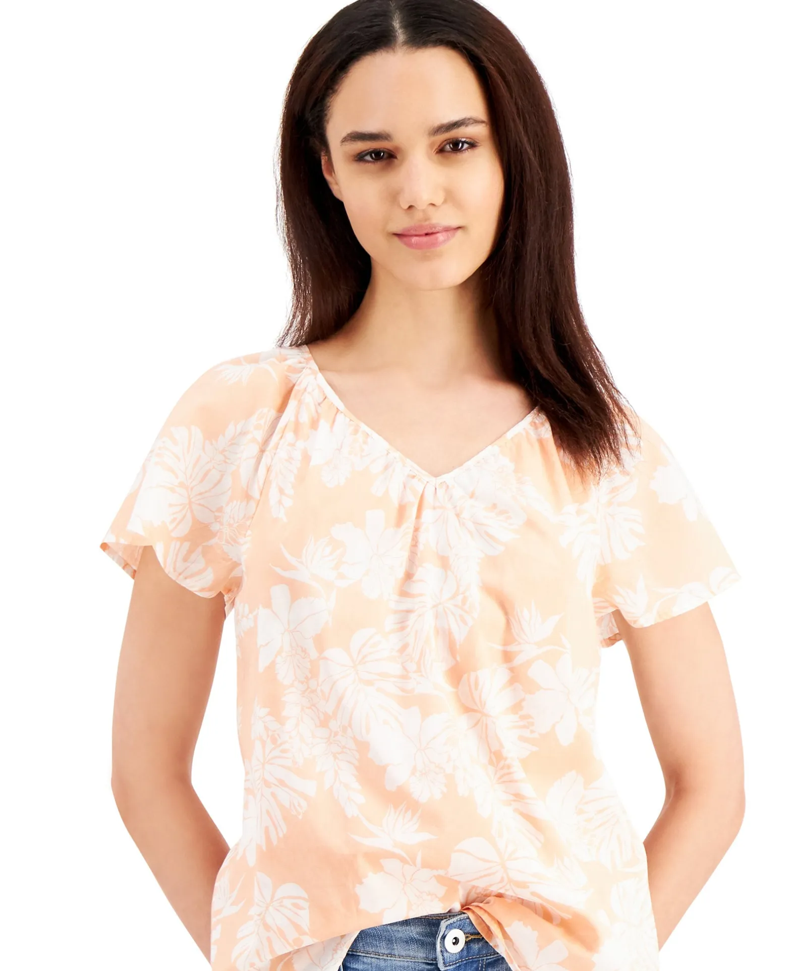 Women's Printed Flutter-Sleeve Top