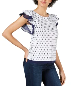 Women's Printed Flutter-Sleeve Top