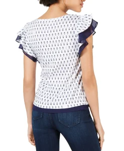 Women's Printed Flutter-Sleeve Top