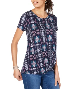 Women's Printed Knot-Front Top