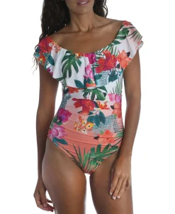 Women's Printed Off-The-Shoulder One-Piece Swimsuit