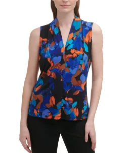Women's Printed Pleated-Neck Top