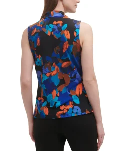 Women's Printed Pleated-Neck Top