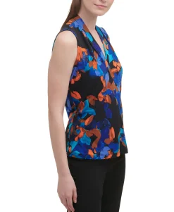 Women's Printed Pleated-Neck Top