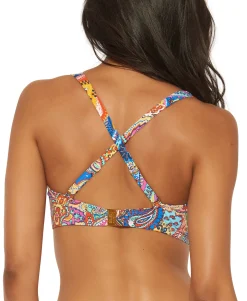 Women's Printed Ruched Underwire Bikini D-Cup Top