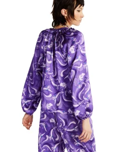 Women's Printed Ruffled Tie-Neck Blouse