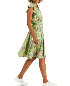 Women's Printed Ruffled-Sleeve Dress