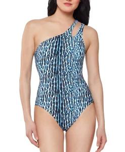 Women's Printed Sassy Safari One-Shoulder One-Piece Swimsuit