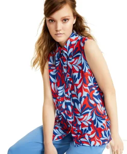 Women's Printed Sleeveless Button Down Top