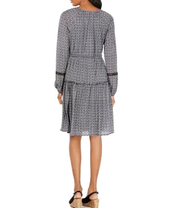 Women's Printed Split-Neck A-Line Dress