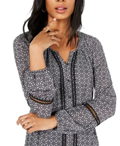 Women's Printed Split-Neck A-Line Dress