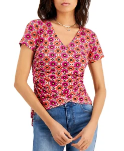 Women's Printed Surplice Side-Tie T-Shirt
