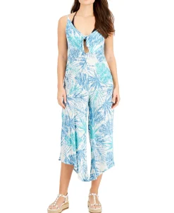 Women's Printed Tie-Front Cover-Up Jumpsuit