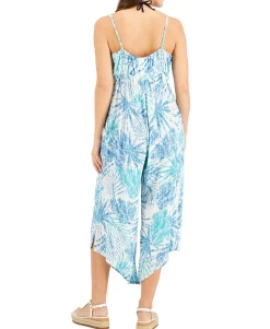 Women's Printed Tie-Front Cover-Up Jumpsuit