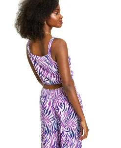 Women's Printed Tie-Front Crop Top