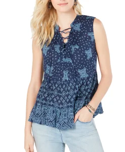 Women's Printed Tiered Lace-Up Top