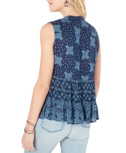 Women's Printed Tiered Lace-Up Top