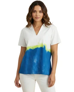 Women's Printed V-Neck Collared Top