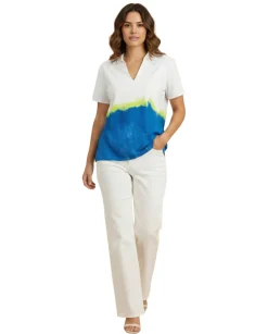 Women's Printed V-Neck Collared Top