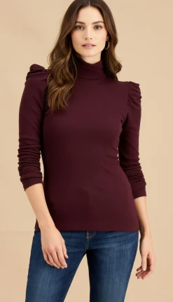Women's Puff-Sleeve Turtleneck Top