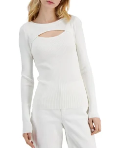 Women's Ribbed Cutout Crewneck Sweater