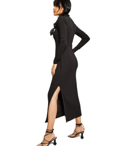 Women's Ribbed High-Neck Midi Dress