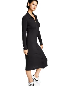 Women's Ribbed Polo Midi Dress