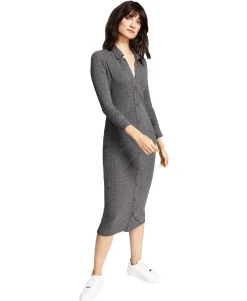 Women's Ribbed Polo Midi Dress