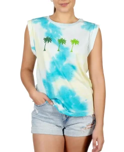Women's Rolled-Sleeve Graphic Tie-Dyed T-Shirt