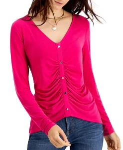Women's Ruched Button-Down Top