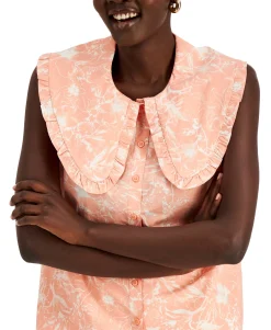 Women's Ruffle-Collar Floral-Print Top