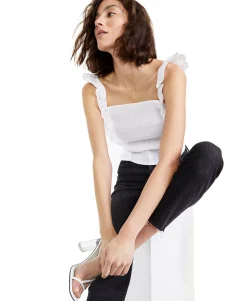 Women's Ruffled Smocked Eyelet Top