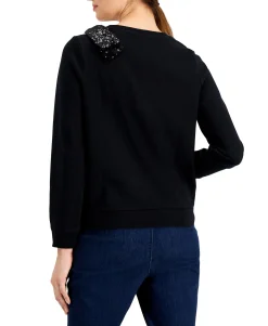 Women's Sequined Bow Long Sleeve Top