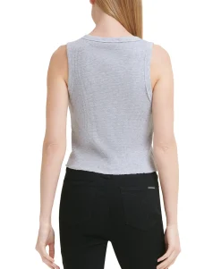 Women's Sleeveless Waffle-Knit Crop Top