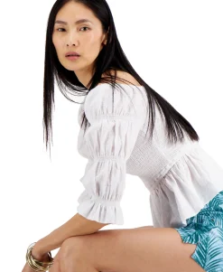 Women's Smocked Cotton Blouse