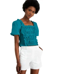 Women's Smocked Cotton Ruffle Top