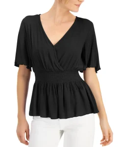Women's Smocked Surplice Peplum Top