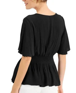 Women's Smocked Surplice Peplum Top
