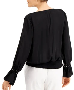 Women's Smocked-Hem Embellished-Cuff Blouse