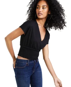 Women's Smocked-Waist Surplice Top