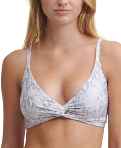 Women's Snake-Print Twist-Front Bikini Top