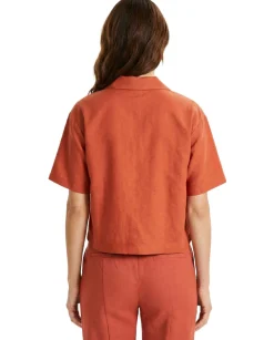 Women's Solid Button-Down Notched-Collar Cropped Shirt