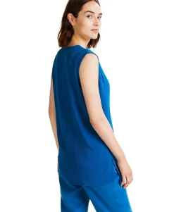 Women's Solid Button-Down V-Neck Tunic Top