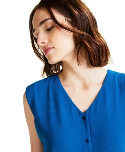 Women's Solid Button-Down V-Neck Tunic Top