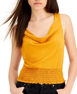 Women's Solid Cross-Back Smocked Top