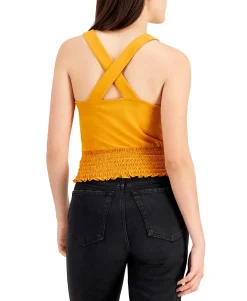 Women's Solid Cross-Back Smocked Top