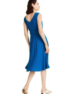 Women's Solid Empire-Waist Cinched V-Neck Dress