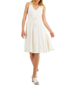 Women's Solid Empire-Waist Cinched V-Neck Dress