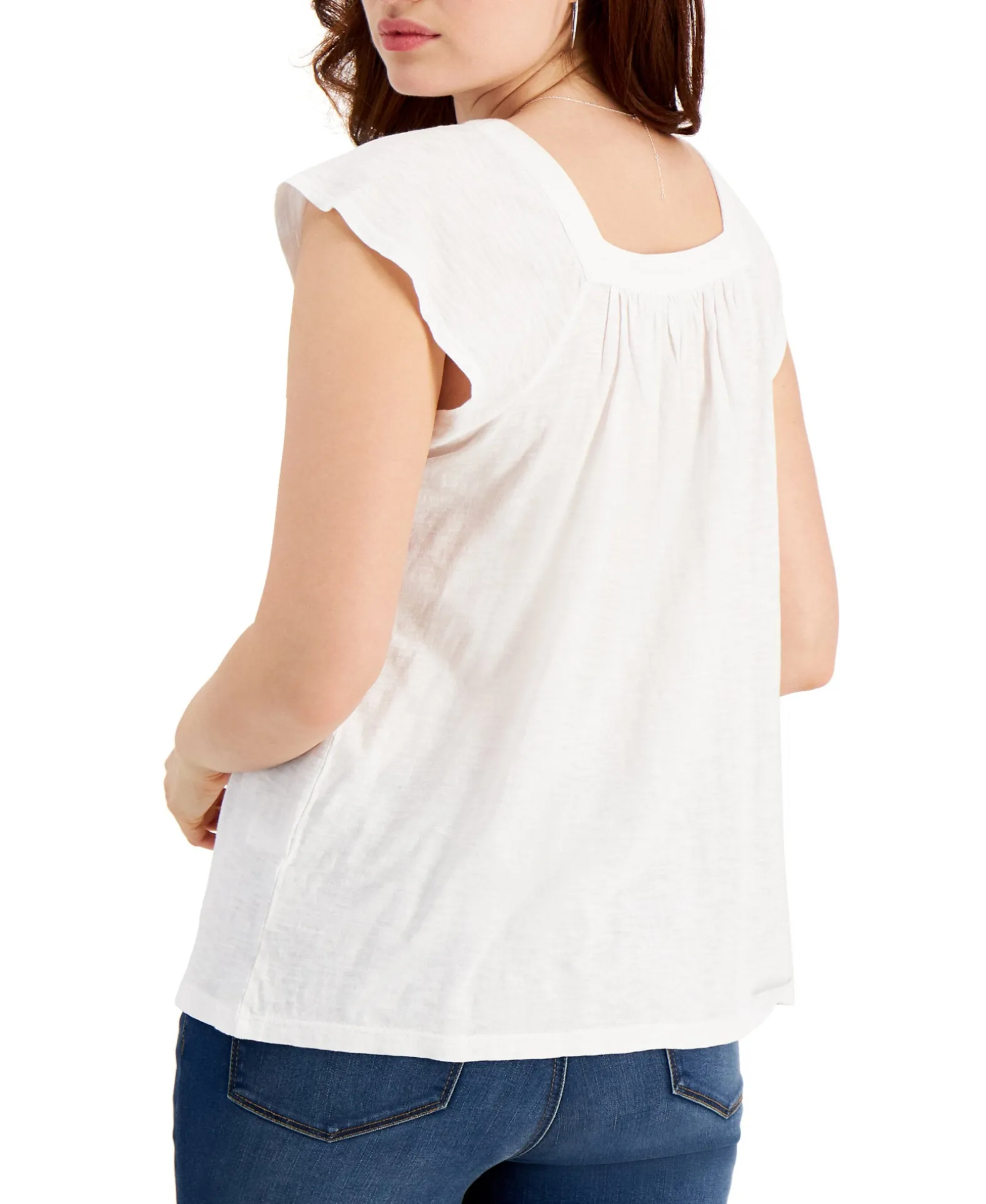 Women's Solid Flutter-Sleeve Top