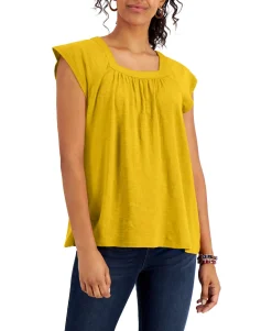 Women's Solid Flutter-Sleeve Top